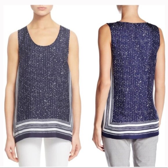 Vince Navy Silk Scarf Print Tank Top - Picture 1 of 11